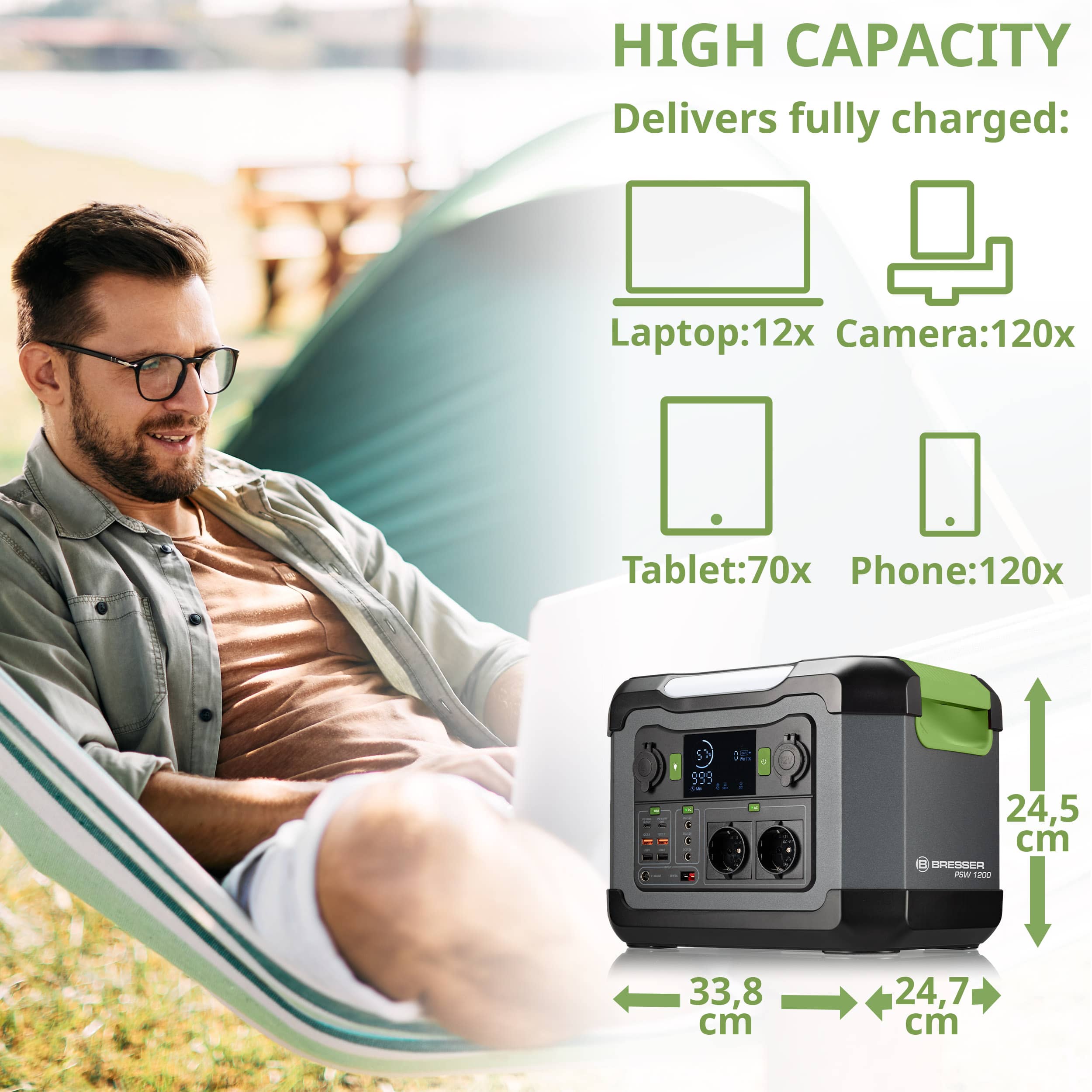   Resta indipendente dalla rete elettrica con la Power Station per la ricarica di smartphone, tablet, notebook e per l’alimentazione portatile da 12 V/230 V di elettrodomestici  