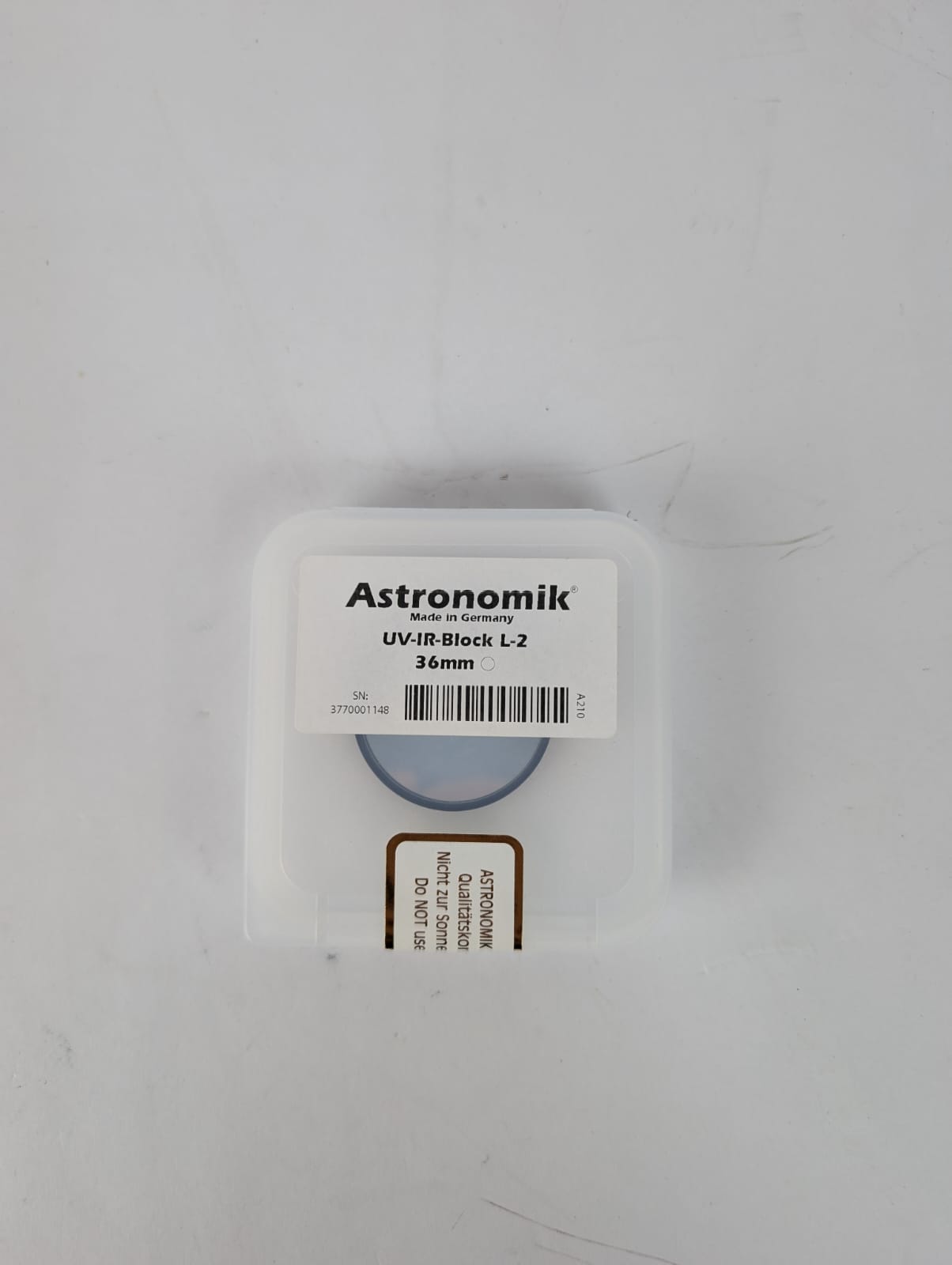  Filtro Astronomik Luminanza UV-IR Block, serie L-2 da 36mm non montato in cella - con anello di protezione - USATO 